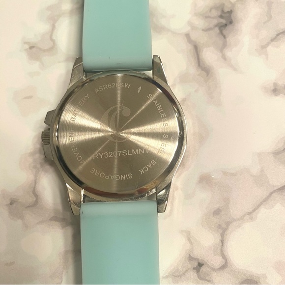 NWOT Charming Charlie Pastel Blue Green Crystal Halo Rubber Silicone Watch - Picture 5 of 10